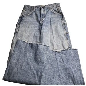 AGolde Women Cargo Wide Leg High Waist Blue Jeans‎ Size 26 Organic Cotton